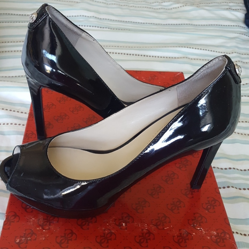 Guess Black Peep Toe Heels Size 6.5